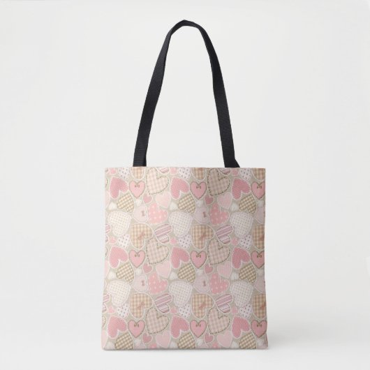 Lovely Patchwork Quilt Pattern Pink Hearts Bows Tote Bag (Voorkant)