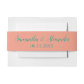 Lovely Peach and Blauwgroen Invitation Belly Band Uitnodigingen Wikkel (Voorkant Voorbeeld)