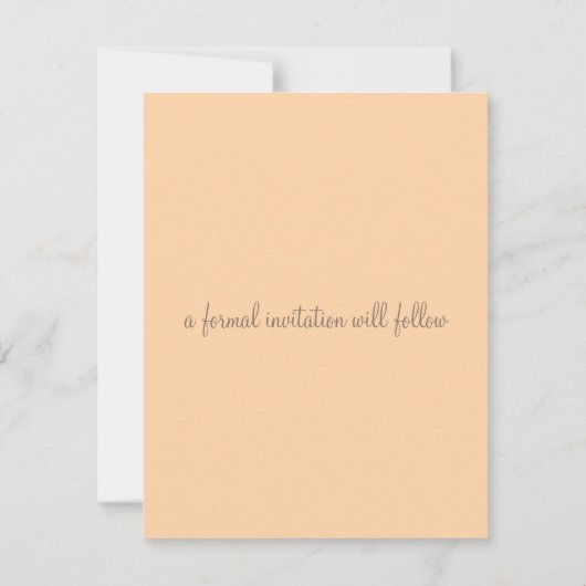 Lovely Peach and Blauwgroen Wedding Affair Save The Date (Achterkant)