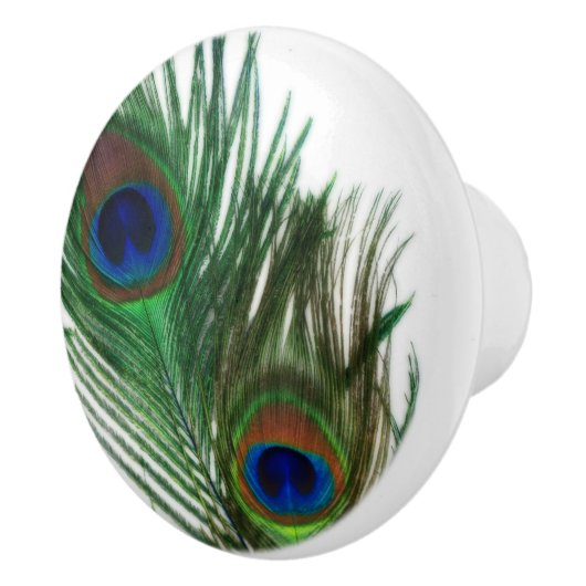 Lovely Peacock Feather Keramische Knop (Rechts)