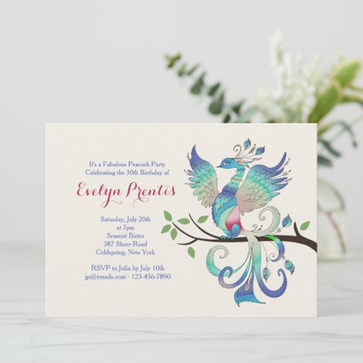 Lovely Peacock Uitnodiging (Staand voorkant)