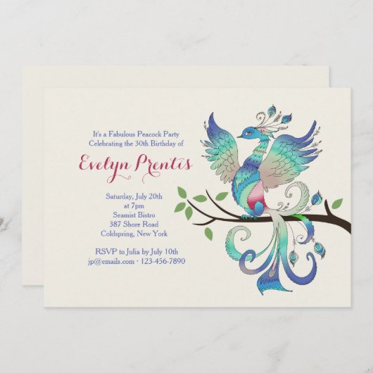 Lovely Peacock Uitnodiging (Voorkant / Achterkant)