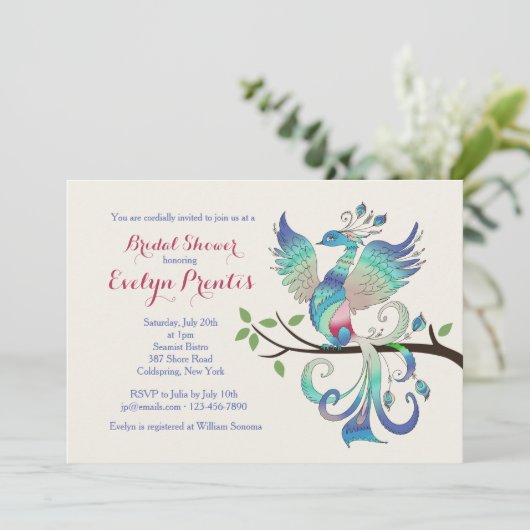 Lovely Peacock Uitnodiging (Staand voorkant)