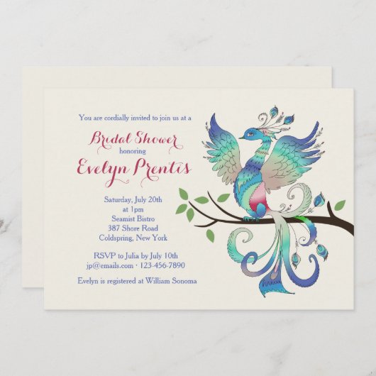 Lovely Peacock Uitnodiging (Voorkant / Achterkant)
