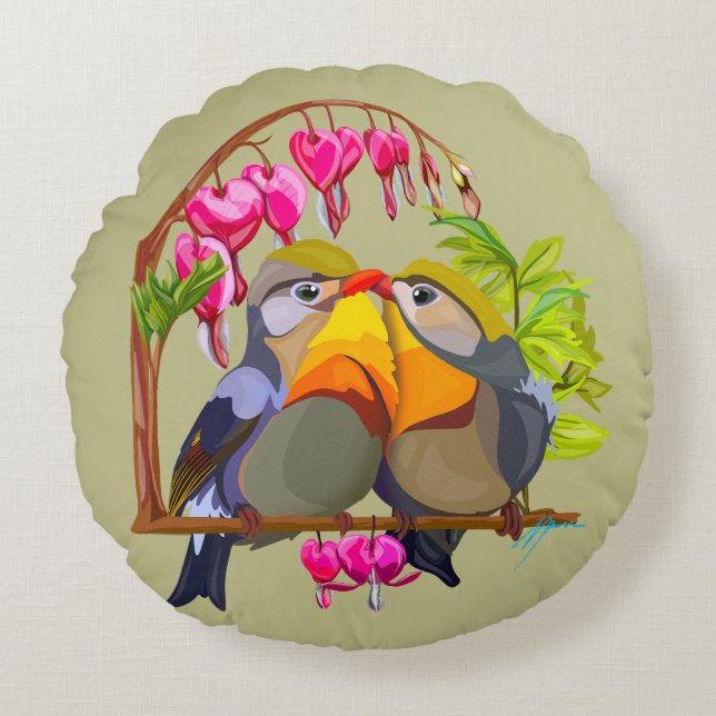 Lovely Pekin Robin Bird Pair Rond Kussen (Voorkant)