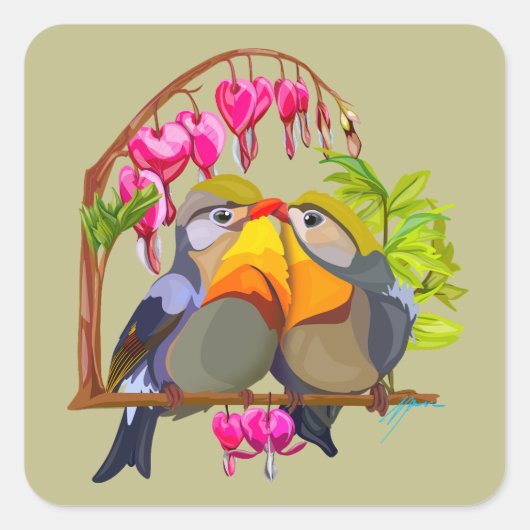 Lovely Pekin Robin Bird Pair Vierkante Sticker (Voorkant)