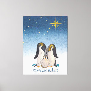 Lovely Penguin Family Waterverf Canvas Afdruk
