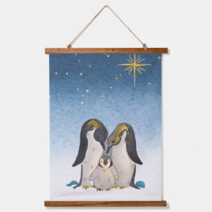 Lovely Penguin Family Waterverf Hangend Wandkleed
