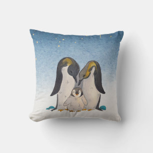Lovely Penguin Family Waterverf Kussen