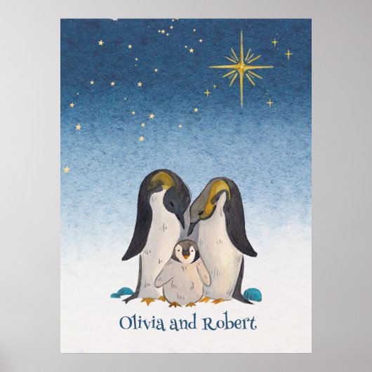 Lovely Penguin Family Waterverf Poster (Voorkant)