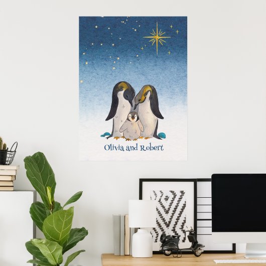 Lovely Penguin Family Waterverf Poster (Thuiskantoor)