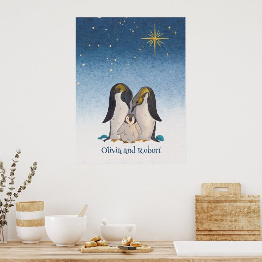 Lovely Penguin Family Waterverf Poster (Keuken)