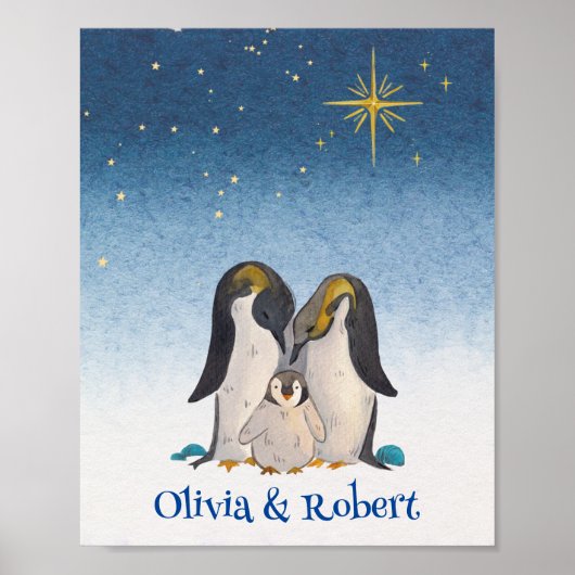 Lovely Penguin Family Waterverf Poster (Voorkant)