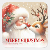 Lovely Personalized Santa Rudolph Merry Christmas  Vierkante Sticker (Voorkant)