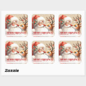 Lovely Personalized Santa Rudolph Merry Christmas  Vierkante Sticker (Vel)