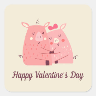 Lovely Pigs Couple Valentijn   Stickerzegel Vierkante Sticker