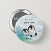 Lovely Pinguins Illustration Baby shower Button (Voorkant /achterkant)