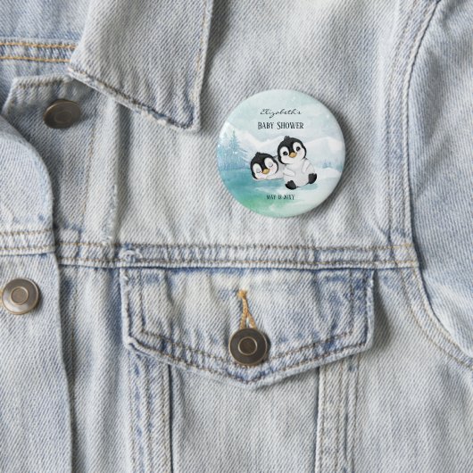 Lovely Pinguins Illustration Baby shower Button (In situ)