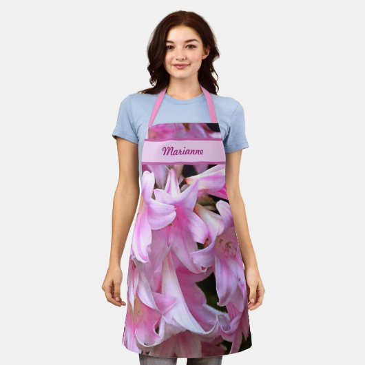 Lovely Pink Belladonna Amaryllis Lilies met naam Schort (Gedragen)