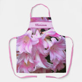 Lovely Pink Belladonna Amaryllis Lilies met naam Schort (Voorkant)