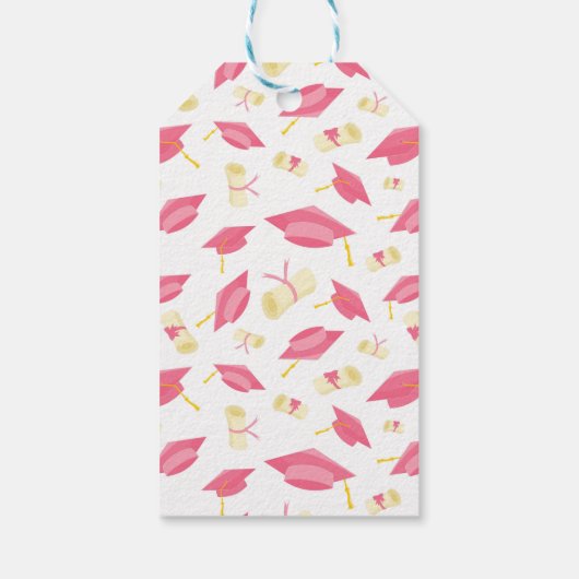 Lovely Pink Chic Graduation Cap in Diploma Pattern Cadeaulabel (Achterkant)