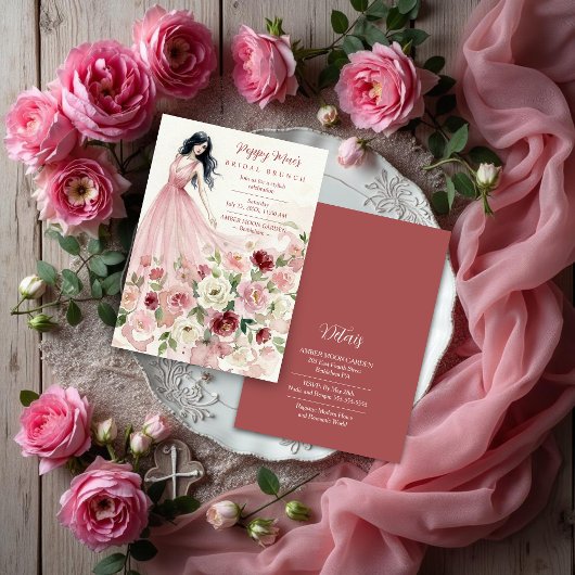 Lovely Pink Floral Model Bridal Shower Kaart