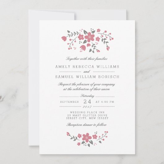 Lovely Pink Floral Wedding Invitation Kaart (Voorkant)
