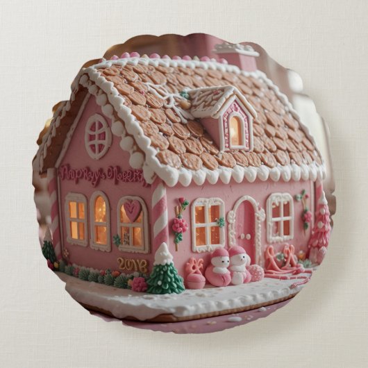 lovely pink gingerbread rond kussen (Voorkant)