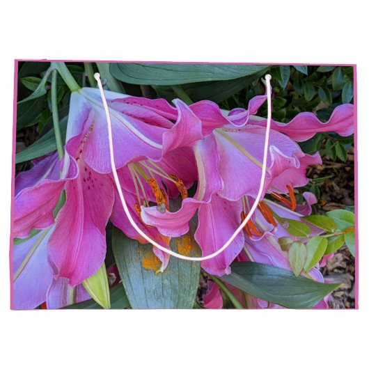 Lovely Pink Lilies Floral Groot Cadeauzakje (Achterkant)