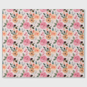 Lovely Pink Oranje & Tan Flowers Rozen Cadeaupapier (Vlak)