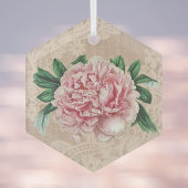 Lovely Pink Peony op roze faux kant Glas Ornament