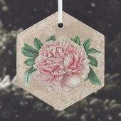 Lovely Pink Peony op roze faux kant Glas Ornament