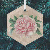 Lovely Pink Peony op roze faux kant Glas Ornament