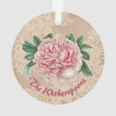Lovely Pink Peony op roze faux kant Ornament (achterkant)