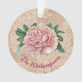 Lovely Pink Peony op roze faux kant Ornament