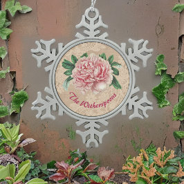 Lovely Pink Peony op roze faux kant Tin Sneeuwvlok Ornament