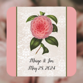 Lovely Pink Peony over Lacey zien Damask en Name Kartonnen Onderzetters