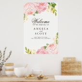 Lovely Pink Peony Welcome Sign (24x36) Poster (Keuken)