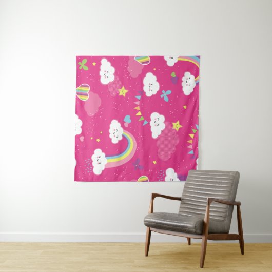 Lovely Pink Rainbow Sky repeating pattern. A seaml Wandkleed (In Situ (horizontaal))