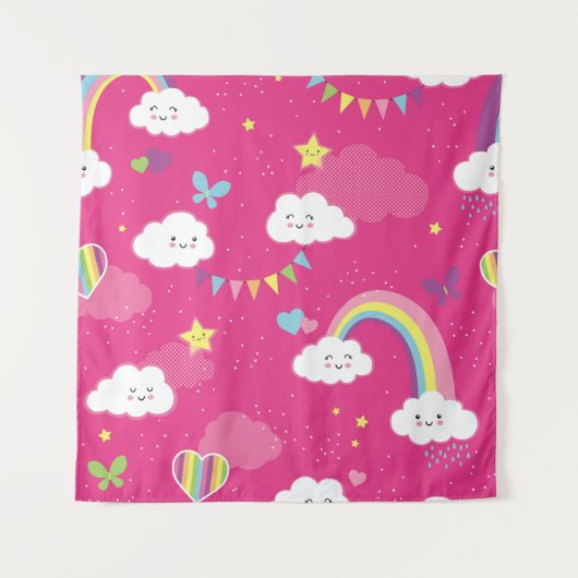 Lovely Pink Rainbow Sky repeating pattern. A seaml Wandkleed (Voorkant)