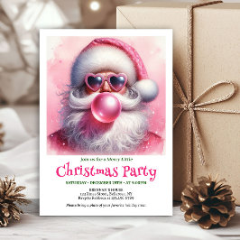 Lovely pink santa chewing gum watercolor invite kaart