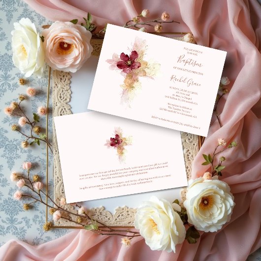 Lovely Pink Shades Floral Cross-Shape Baptism Kaart