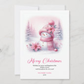 Lovely pink snowman Christmas kids card editable  Feestdagenkaart (Voorkant)