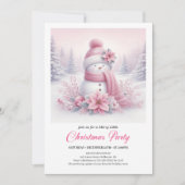 Lovely Pink Snowman Editable Christmas Kids Invite Kaart (Voorkant)