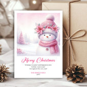 Lovely Pink Snowman Printable Christmas Scene Card Feestdagenkaart