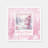 Lovely Pink Snowman Winter Scene Christmas Napkins Servet (Voorkant)