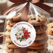 Lovely Poinsettia Floral Family Christmas Party  Ronde Sticker