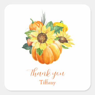 Lovely Pumpkin Sunflower Autumn Dank u Vierkante Sticker