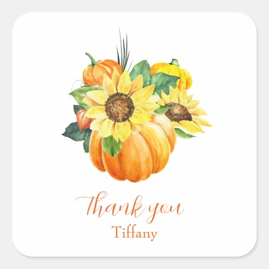 Lovely Pumpkin Sunflower Autumn Dank u Vierkante Sticker (Voorkant)