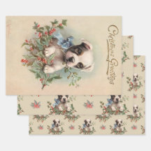 Lovely Puppy Dusty Beige Vintage-kerstpatroon